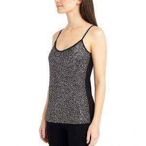 Badgley Mischka X-Small Black Silver Sequined Cami Top Sparkle Stretch Holiday